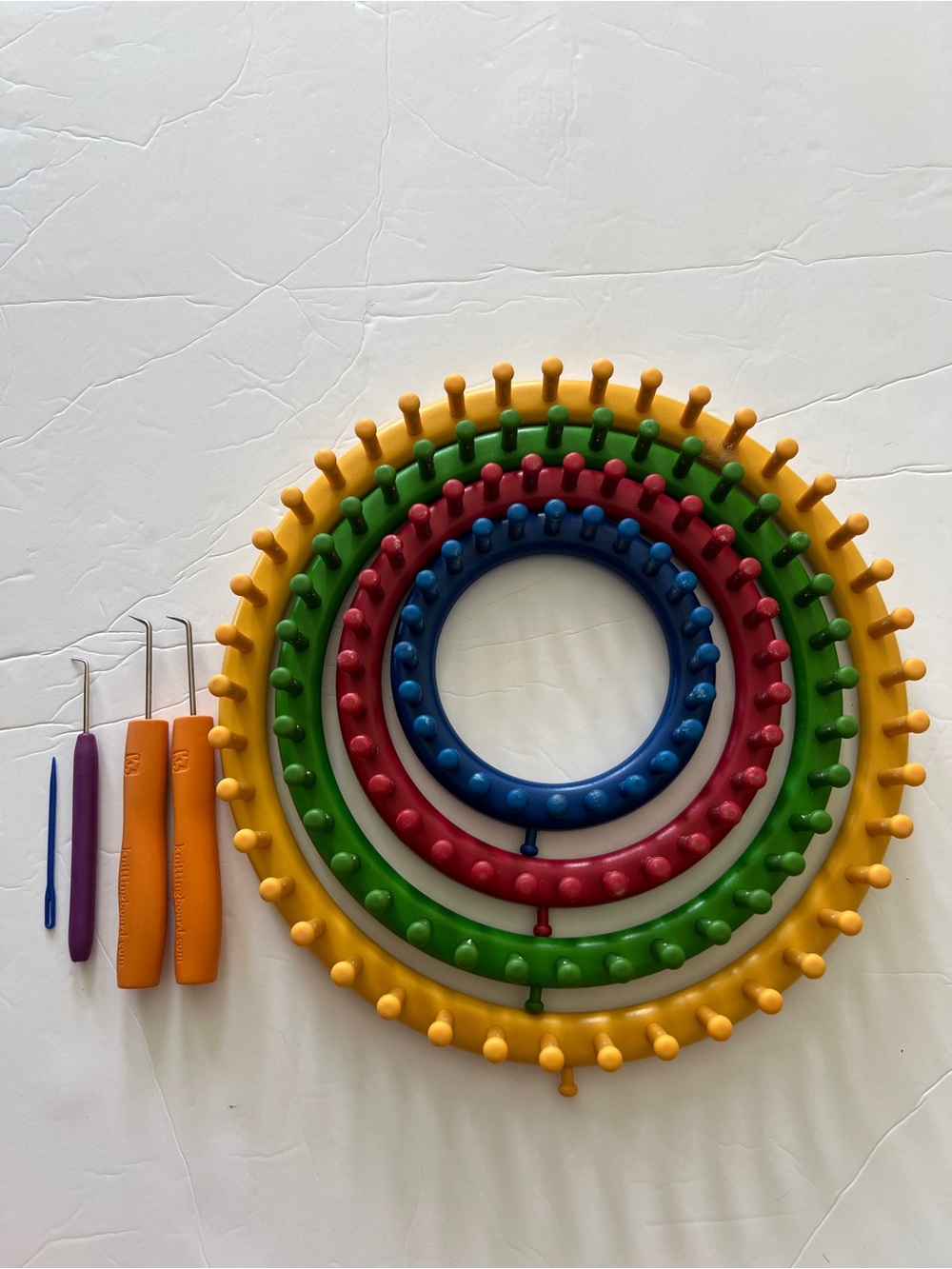 Knifty Knitters Set of Colorful Round Looms with Hooks